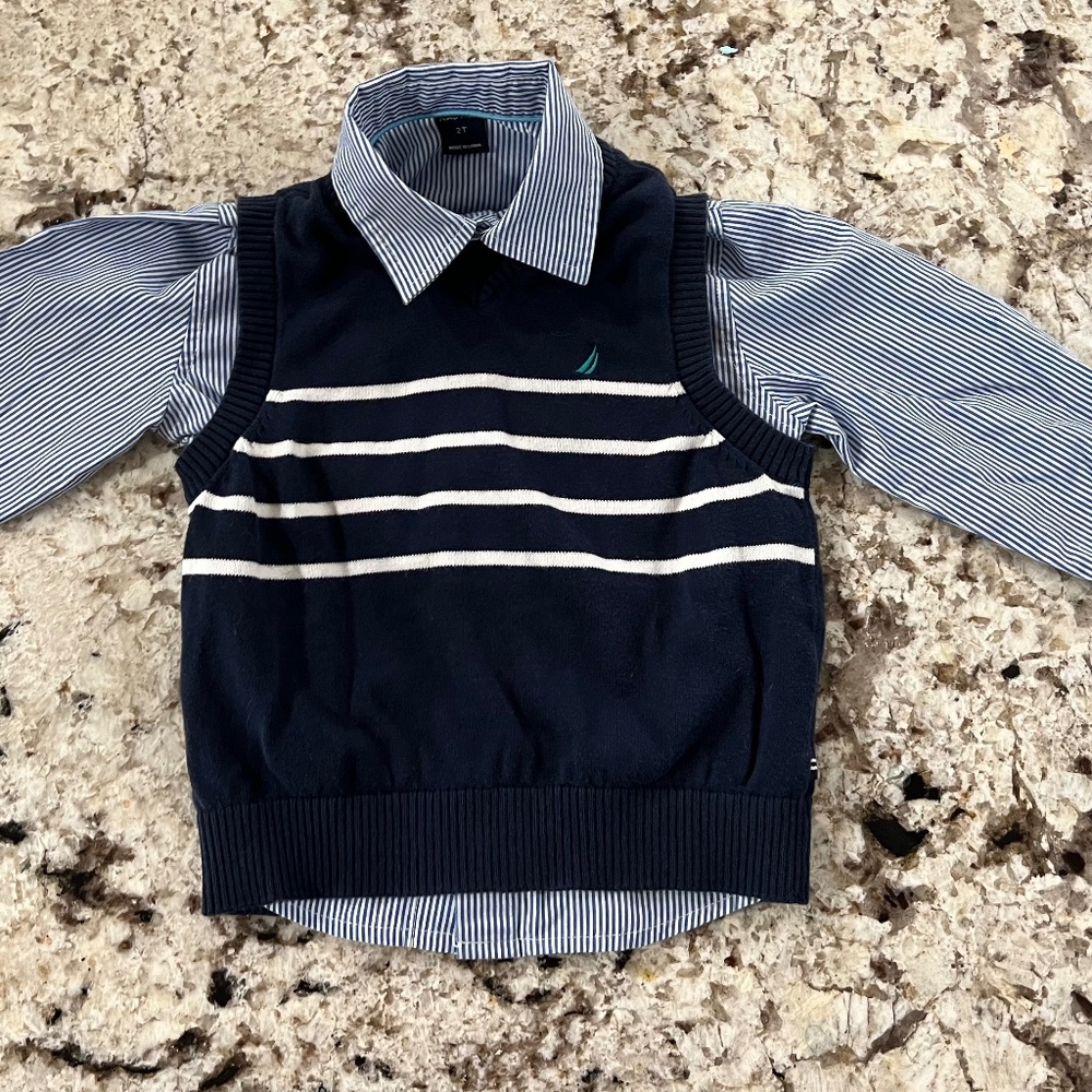 NWOT Toddler Boys Nautica Button up Shirt and Vest 2T